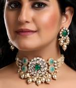 Green agate polki choker set