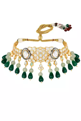 Green beads & moissanite polki choker set