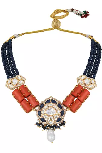 Blue topaz beads & corals necklace set