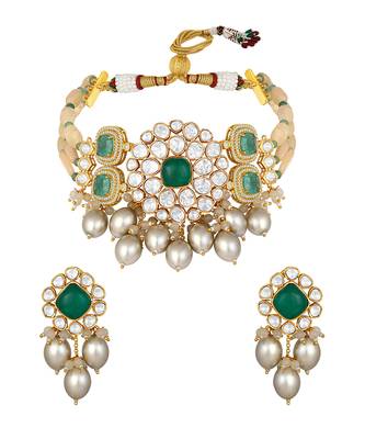 Green agate polki choker set 2