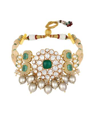 Green agate polki choker set 3
