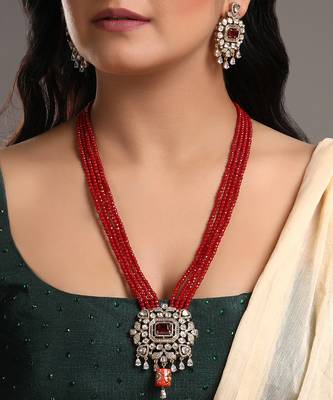 Red agate & polki malla set 1