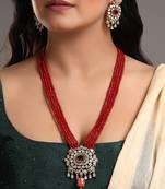 Red agate & polki malla set