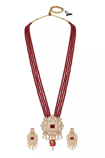 Red agate & polki malla set