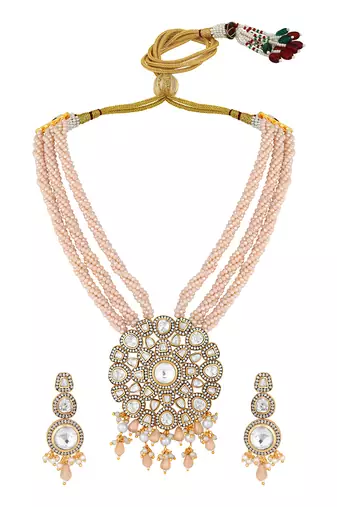 Champagne agate & polki necklace set