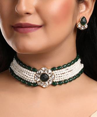 Green onyx & pearl choker set 1
