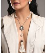 Chrome black mother of pearl & polki necklace set