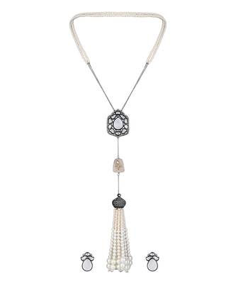 Chrome black mother of pearl & polki necklace set 2