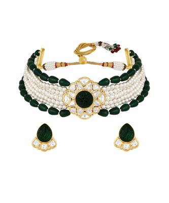 Green onyx & pearl choker set 2