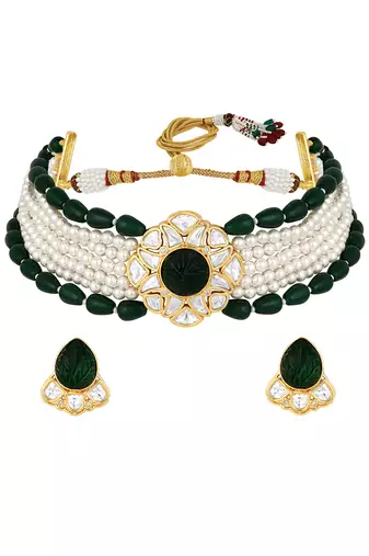Green onyx & pearl choker set