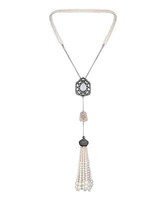 Chrome black mother of pearl & polki necklace set 3