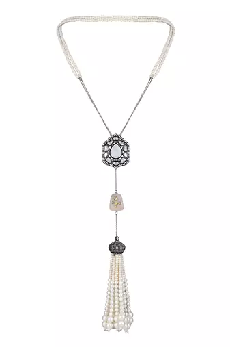 Chrome black mother of pearl & polki necklace set