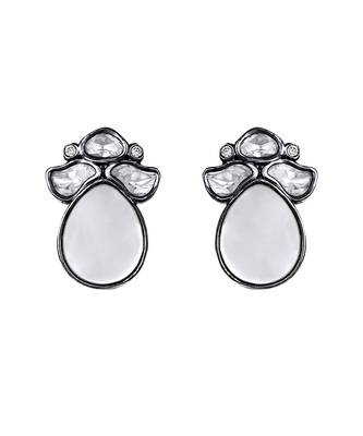 Chrome black mother of pearl & polki necklace set 4