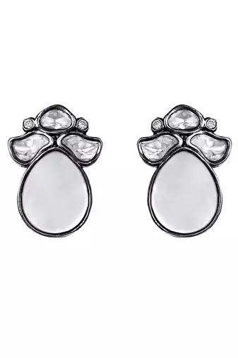 Chrome black mother of pearl & polki necklace set