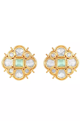 Mint agate & polki studs