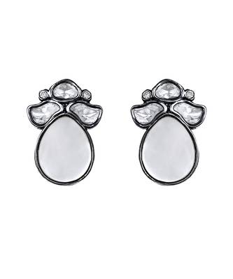 Chrome black mother of pearl & polki studs 2