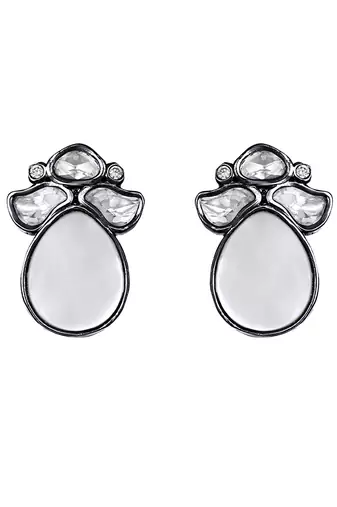 Chrome black mother of pearl & polki studs