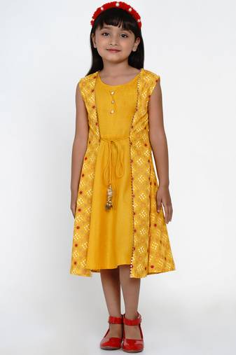 Yellow Printed Cotton A-Line Dress