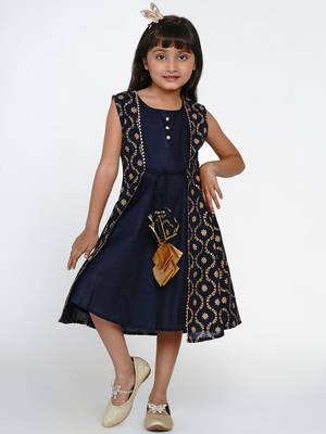 Blue Printed Cotton A-Line Dress 1