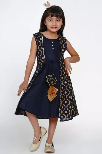 Blue Printed Cotton A-Line Dress