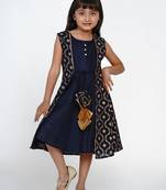 Blue Printed Cotton A-Line Dress