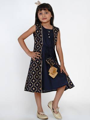 Blue Printed Cotton A-Line Dress 2