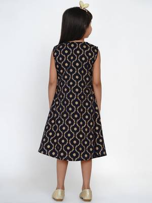 Blue Printed Cotton A-Line Dress 3