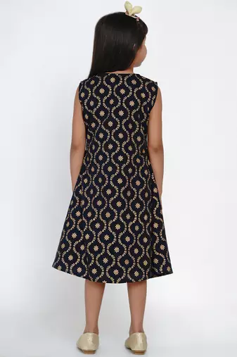 Blue Printed Cotton A-Line Dress