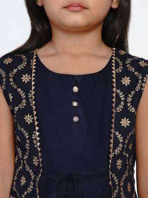 Blue Printed Cotton A-Line Dress 4