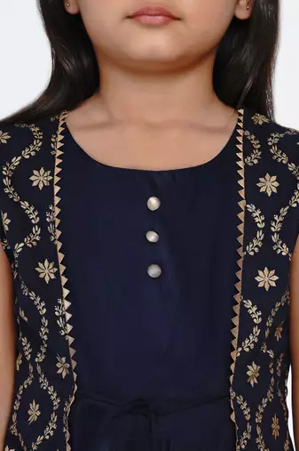 Blue Printed Cotton A-Line Dress