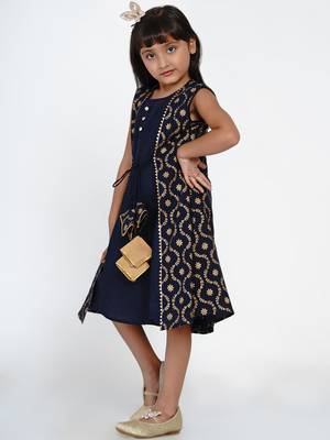 Blue Printed Cotton A-Line Dress 5