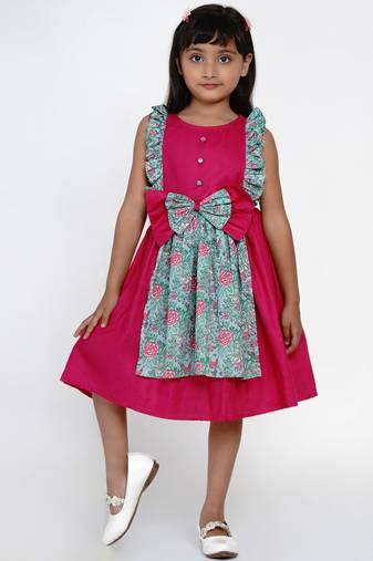 Fuchsia Printed Cotton Fit And Flare Dress