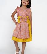 Yellow Printed Cotton Fit And Flare Dress