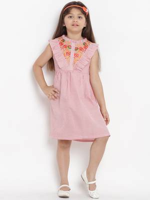 Pink Striped Cotton A-Line Dress 1