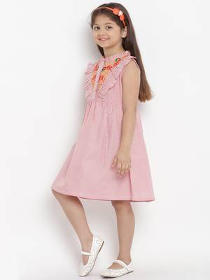 Pink Striped Cotton A-Line Dress 2