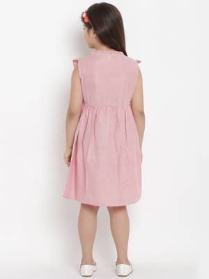 Pink Striped Cotton A-Line Dress 3