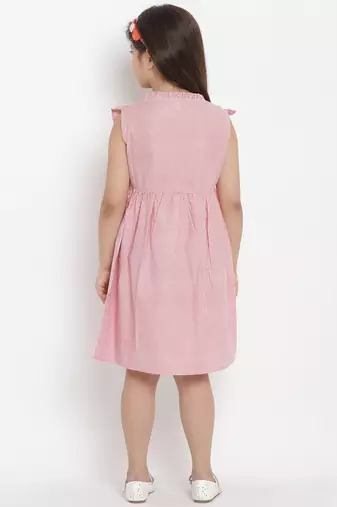 Pink Striped Cotton A-Line Dress