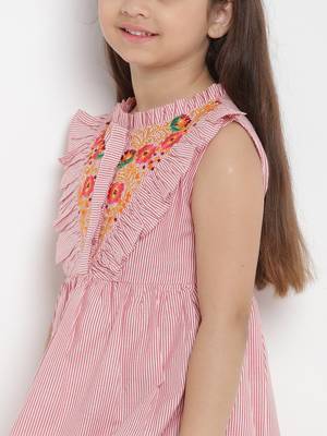 Pink Striped Cotton A-Line Dress 4