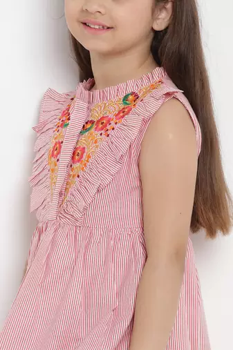 Pink Striped Cotton A-Line Dress