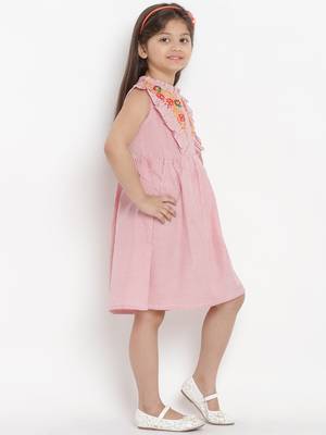 Pink Striped Cotton A-Line Dress 5