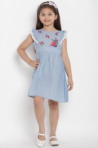 Blue Striped Cotton Fit And Flare Dress