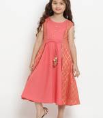 Peach Printed Cotton Fit And Flare Dress