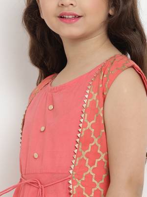Peach Printed Cotton Fit And Flare Dress 4