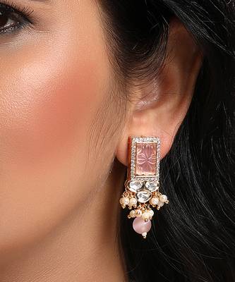 Blush pink agate & polki earrings 1