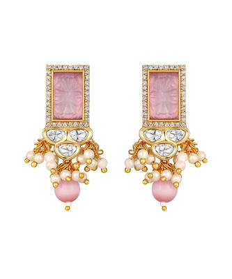 Blush pink agate & polki earrings 2