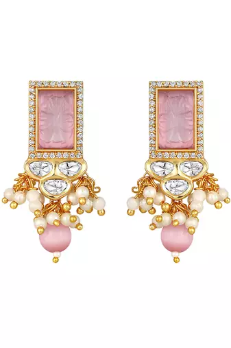 Blush pink agate & polki earrings