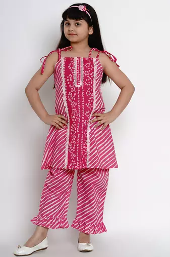 Pink Printed Cotton Kurta Set