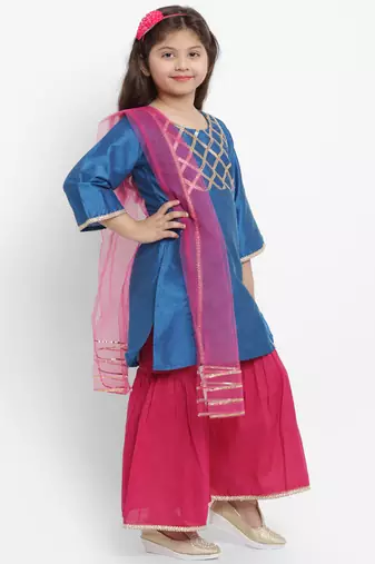 Blue Solid Silk Kurta Set
