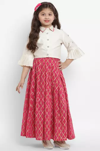 White Printed Cotton Lehenga Choli Set