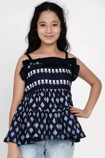 Blue Printed Cotton Top